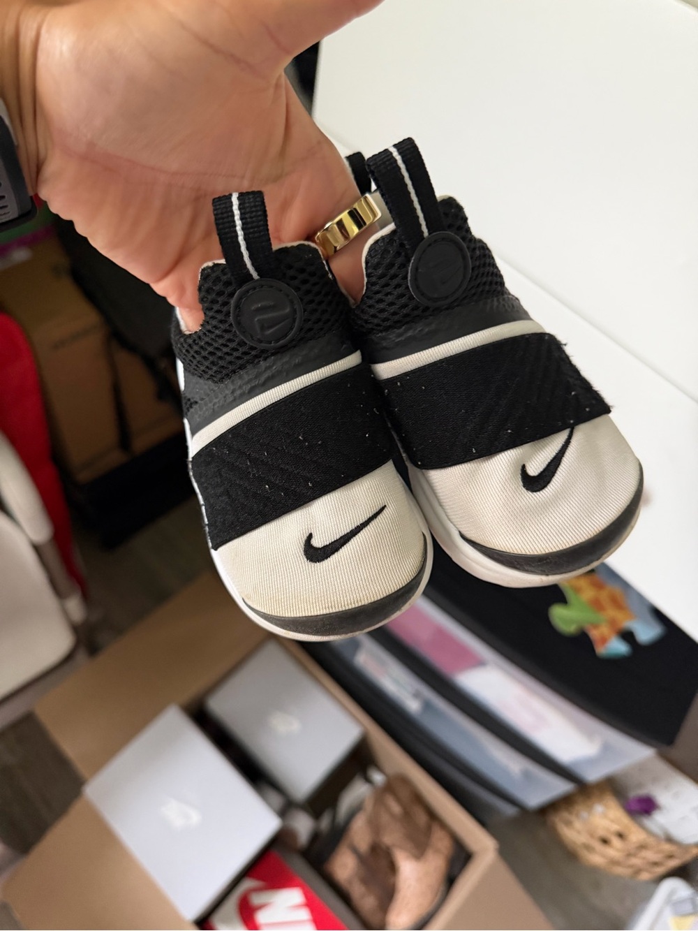 Nike Kids Black and White Slip-On Sneakers with Swoosh